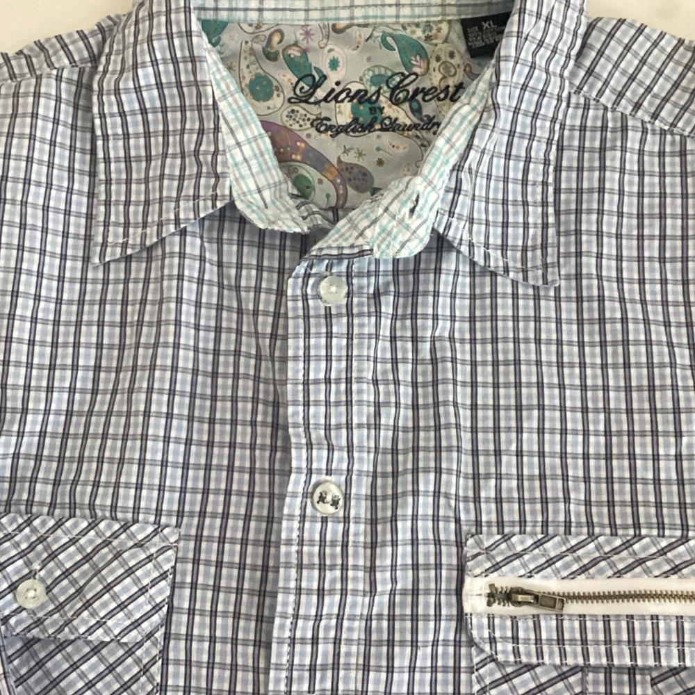 Lion Crest Men's Light Blue Plaid Button-Down Shirt